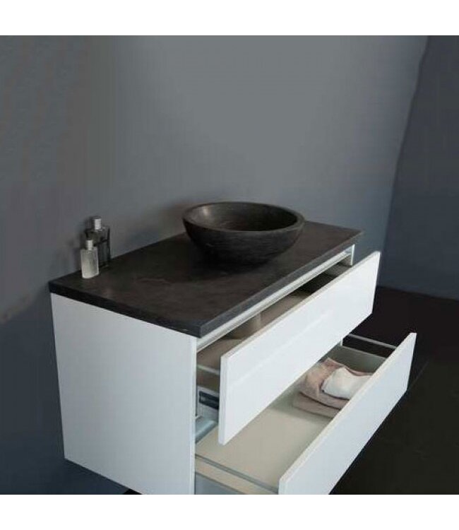 SANI-SUPPLY Badkamermeubel set Trendline Glans Wit 100x47x52 cm met natuursteen blad en Waskom