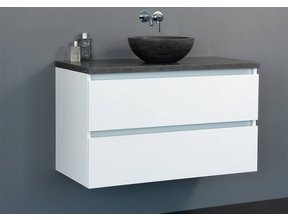 Badkamermeubel set Trendline Glans Wit 100x47x52 cm met natuursteen blad en Waskom