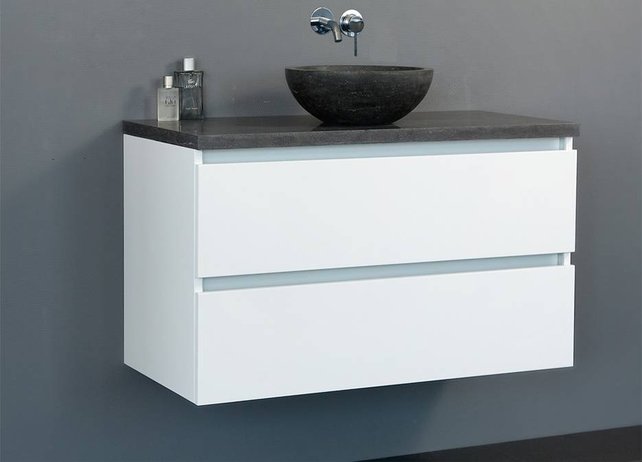 Badkamermeubel set Trendline Glans Wit 100x47x52 cm met natuursteen blad en Waskom