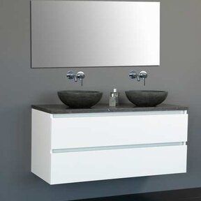 Badkamermeubel set Trendline Glans Wit 120x47x52 cm met natuursteen blad en Waskom