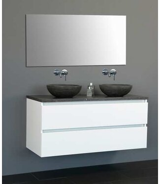 SANI-SUPPLY Badkamermeubel set Trendline Glans Wit 120x47x52 cm met natuursteen blad en Waskom