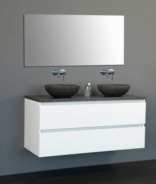 Badkamermeubel set Trendline Glans Wit 120x47x52 cm met natuursteen blad en Waskom