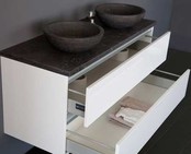 Badkamermeubel set Trendline Glans Wit 120x47x52 cm met natuursteen blad en Waskom