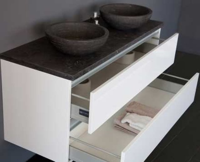 Badkamermeubel set Trendline Glans Wit 120x47x52 cm met natuursteen blad en Waskom