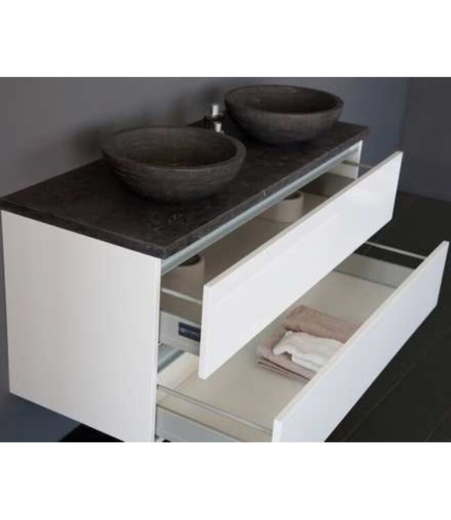 SANI-SUPPLY Badkamermeubel set Trendline Glans Wit 120x47x52 cm met natuursteen blad en Waskom