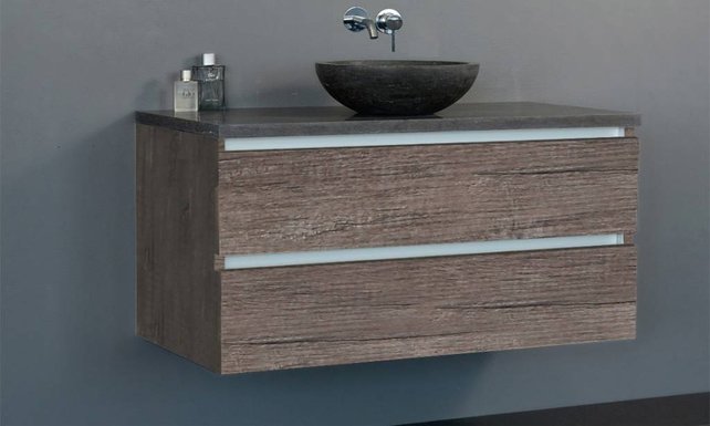 SaniPro Trend Dynasty Badkamermeubel 100cm met een natuursteen waskom Century Oak  incl. Spiegel SaniPro Trend Dynasty Badkamermeubel 100cm met een natuursteen waskom Century Oak  incl. Spiegel