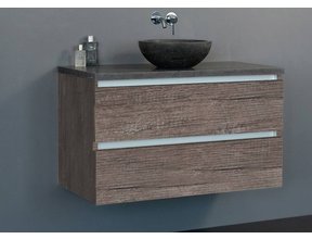 SaniPro Trend Dynasty Badkamermeubel Century Oak 80cm met een natuursteen waskom incl. Spiegel
