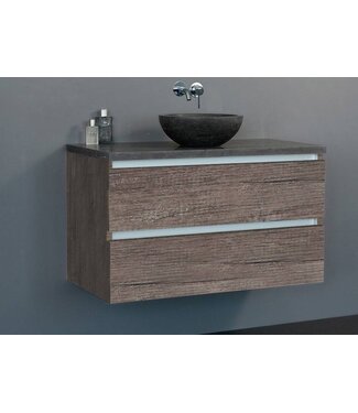 SANI-SUPPLY SaniPro Trend Dynasty Badkamermeubel Century Oak 80cm met een natuursteen waskom incl. Spiegel
