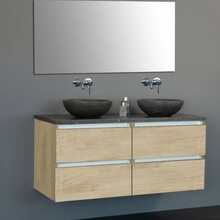 Badkamermeubel Set Trend 120x47x50 cm Light Wood met natuursteen blad en waskommen 4 lades softclose