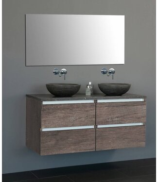 SANI-SUPPLY Badkamermeubel Set Trend 120x47x50 cm Century Oak met natuursteen blad en waskommen 4 lades softclose