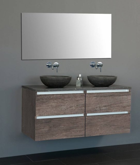 Badkamermeubel Set Trend 120x47x50 cm Century Oak met natuursteen blad en waskommen 4 lades softclose Badkamermeubel Set Trend 120x47x50 cm Century Oak met natuursteen blad en waskommen 4 lades softclose