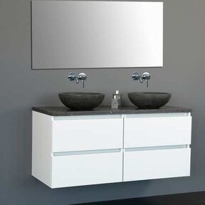 Badkamermeubel Set Trend 120x47x50 cm Hoogglans Wit met natuursteen blad en waskommen 4 lades softclose
