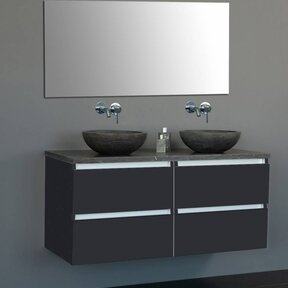 Badkamermeubel Set Trend 120x47x50 cm Hoogglans Antraciet met natuursteen blad en waskommen 4 lades softclose