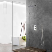 SaniPro Regendoucheset Inbouw RVS Geborsteld Ferrara Lux Muur Rond 20cm thermostaatkraan Handdouche