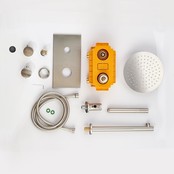 SaniPro Regendoucheset Inbouw RVS Geborsteld Ferrara Lux Muur Rond 20cm thermostaatkraan Handdouche