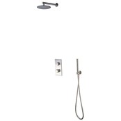 SaniPro Regendoucheset Inbouw RVS Geborsteld Ferrara Lux Muur Rond 20cm thermostaatkraan Handdouche