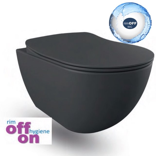 Creavit FE322 Randloos Hangtoilet met Bidet Mat Antraciet met softclose toiletbril 51x35,5x29cm Creavit FE322 Randloos Hangtoilet met Bidet Mat Antraciet met softclose toiletbril 51x35,5x29cm