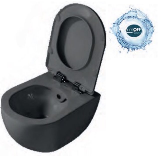 Creavit FE322 Randloos Hangtoilet met Bidet Mat Antraciet met softclose toiletbril 51x35,5x29cm Creavit FE322 Randloos Hangtoilet met Bidet Mat Antraciet met softclose toiletbril 51x35,5x29cm