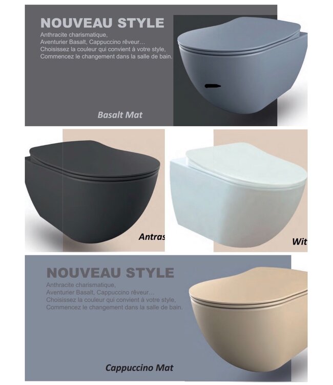 Creavit FE322 Randloos Hangtoilet met Bidet Mat Antraciet met softclose toiletbril 51x35,5x29cm