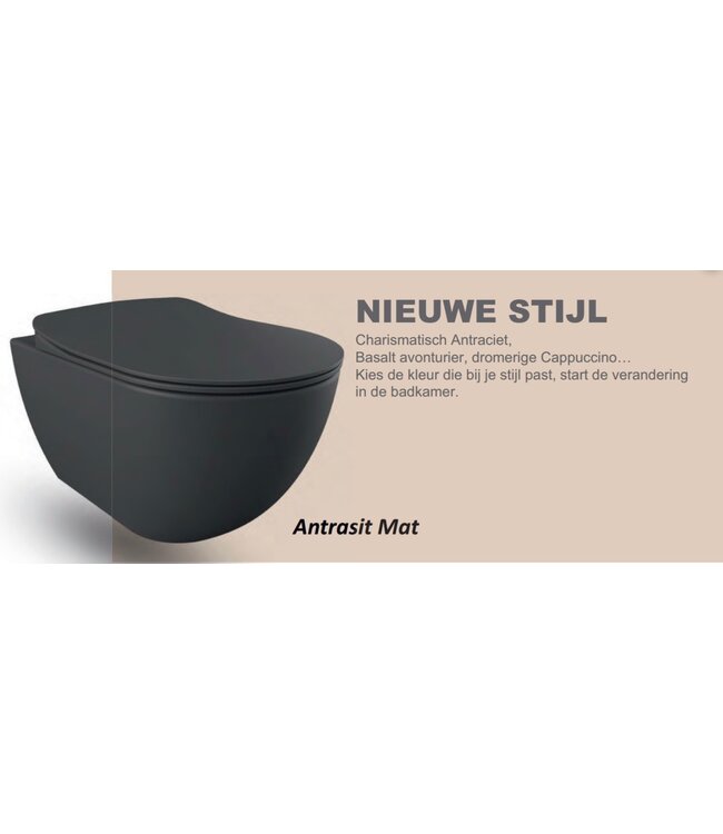 Creavit FE320 Hangtoilet Mat Antraciet met Bidet incl. softclose toiletbril 51x35,5x29cm