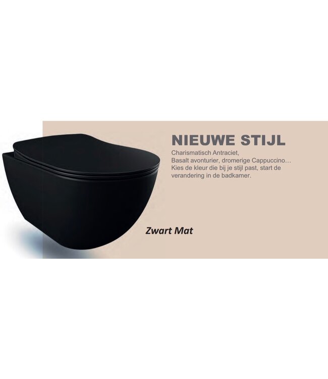 CREAVIT Creavit FE320 Hangtoilet Zwart Mat 51x35,5x29CM met softclose toiletbril met spoelrand