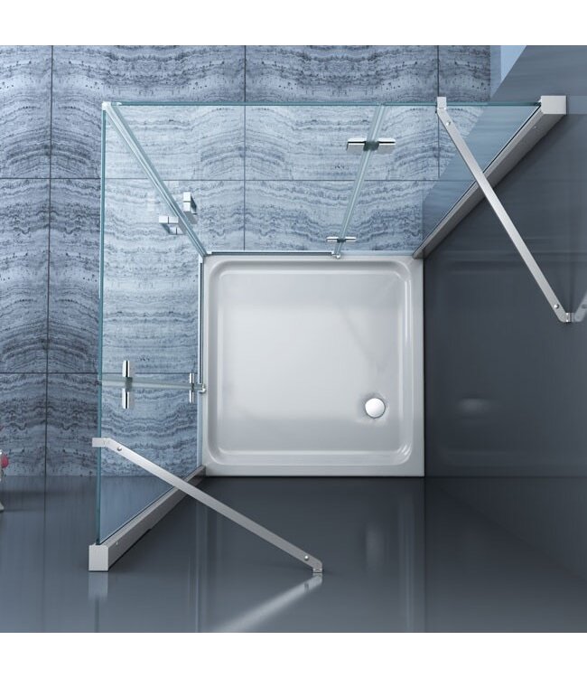 SaniPro Douchecabine 90x90x200cm Lizzy Vierkant Hoekinstap Draaideur Easy Clean Helder Glas Chroom Profiel 8mm Veiligheidsglas Nano Coating