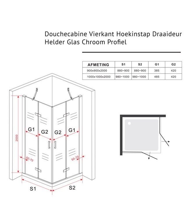 Douchecabine Wies 100x60cm Rechthoek Draaideur Antikalk Helder Glas Chroom Profiel 8mm Veiligheidsglas Easy Clean