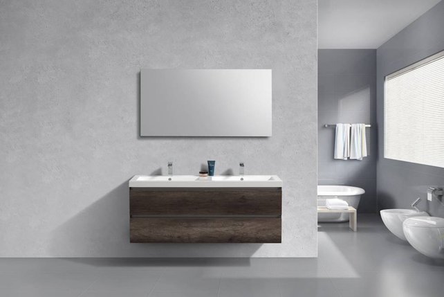 Badkamermeubel 140cm Century OAK met wastafel dubbel incl. Spiegel click-waste en Bekersifon