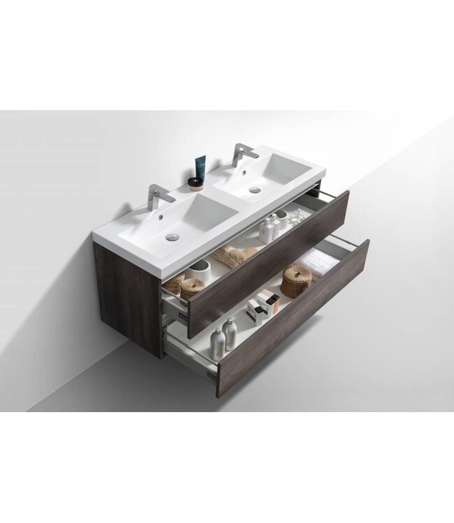 Badkamermeubel 140cm Century OAK met wastafel dubbel incl. Spiegel click-waste en Bekersifon