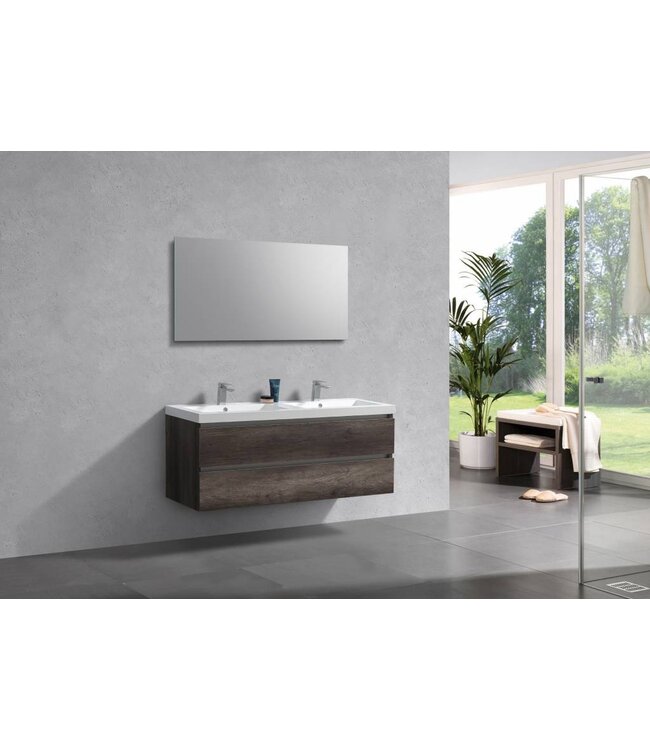 SANI-SUPPLY Badkamermeubel 140cm Century OAK met wastafel dubbel incl. Spiegel click-waste en Bekersifon