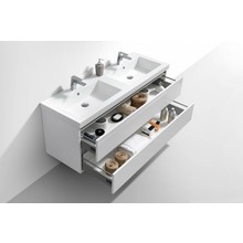 Badkamermeubel 140cm Hoogglans Wit met wastafel dubbel incl. Spiegel click-waste en Bekersifon