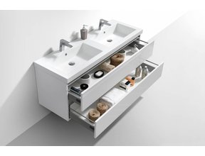 Badkamermeubel 140cm Hoogglans Wit met wastafel dubbel incl. Spiegel click-waste en Bekersifon