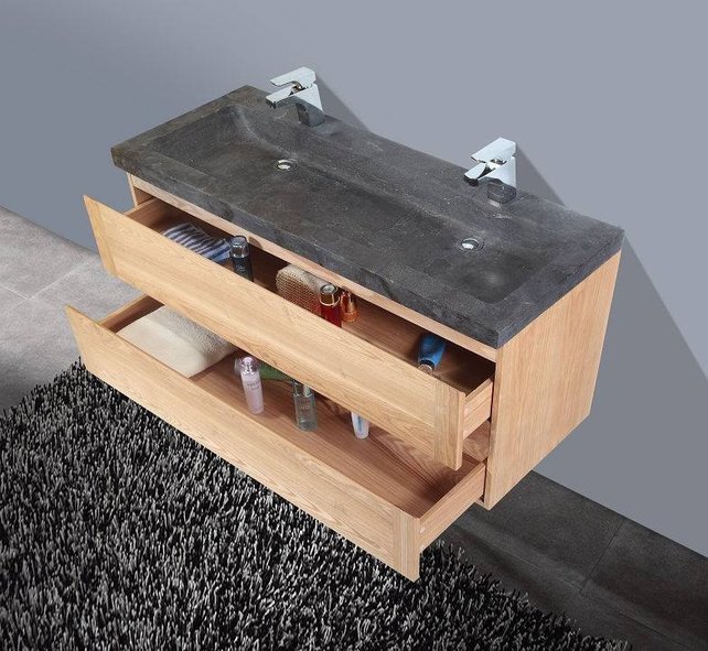 Badkamermeubelset Wood Stone 120x47x50cm natuurstenen wastafelblad kraangaten optioneel (0-2) incl. Spiegel 120cm Badkamermeubelset Wood Stone 120x47x50cm natuurstenen wastafelblad kraangaten optioneel (0-2) incl. Spiegel 120cm