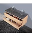 Badkamermeubelset Wood Stone 120x47x50cm natuurstenen wastafelblad kraangaten optioneel (0-2) incl. Spiegel 120cm