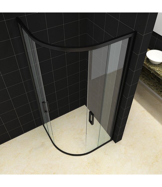 Douchecabine Milano Kwartrond 80x80 cm Mat Zwart Schuifdeur Hoekinstap
