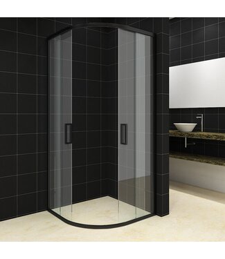 Douchecabine Milano Kwartrond 90x90cm Mat Zwart Schuifdeur Hoekinstap Nano-coating