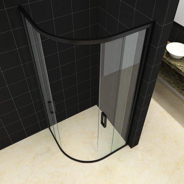 Douchecabine Milano Kwartrond 90x90cm Mat Zwart Schuifdeur Hoekinstap Nano-coating