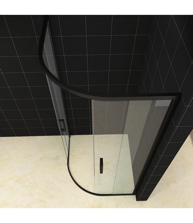 Douchecabine Milano Kwartrond 100x100cm Mat Zwart Schuifdeur Hoekinstap Nano-Coating