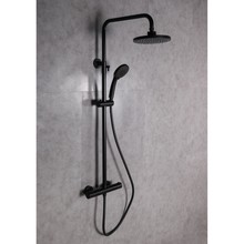 Donna Doucheset Opbouw Rond Mat Zwart Thermostaatkraan Glijstang Regendouche Handdouche