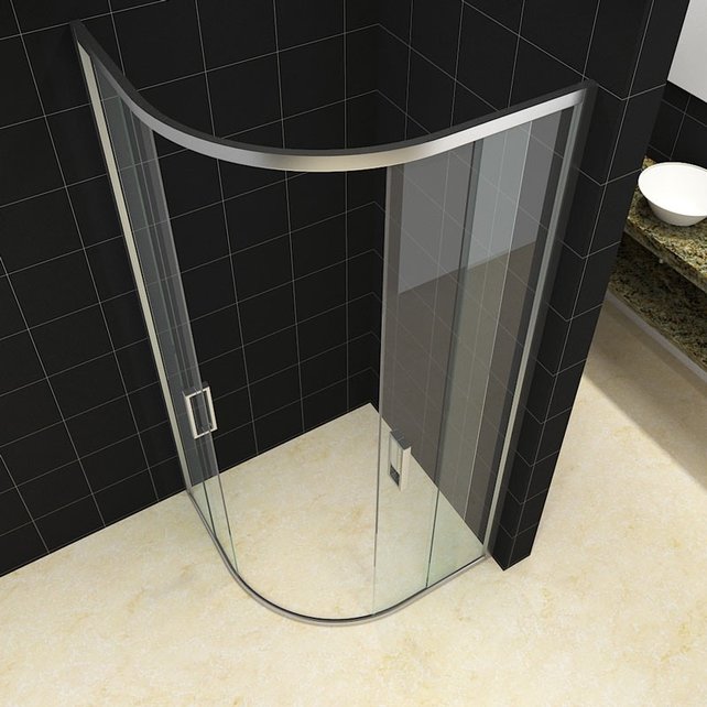 Douchecabine Milano 80x80 Kwartrond met Schuifdeur Hoekinstap Chroom profielen