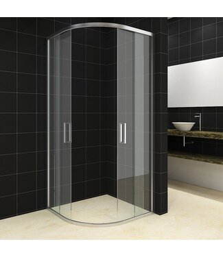 Douchecabine Milano 90x90 Kwartrond met Schuifdeur Hoekinstap Chroom profielen