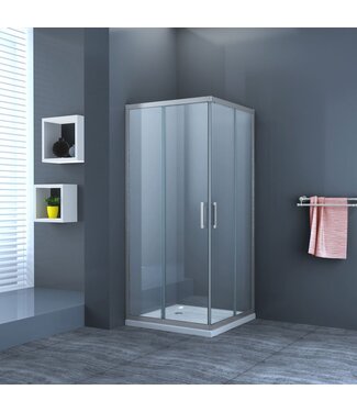 Douchecabine Lara Nano Vierkant Hoekinstap Schuifdeur 90x90x200cm Helder Glas Chroom Profiel 6mm Veiligheidsglas