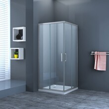 Douchecabine Lara Nano Vierkant Hoekinstap Schuifdeur 100x100x200cm Helder Glas Chroom Profiel 6mm Veiligheidsglas
