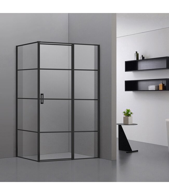 Douchecabine Devin Mat Zwart Vierkant 90x90cm Draaideur Antikalk Helderglas 8mm Veiligheidsglas Easy Clean