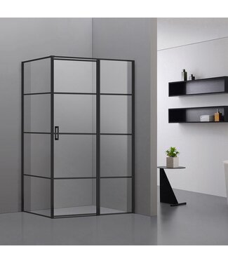 Douchecabine Collins Mat Zwart Vierkant 100x100cm Draaideur Antikalk Helderglas 8mm Veiligheidsglas Easy Clean