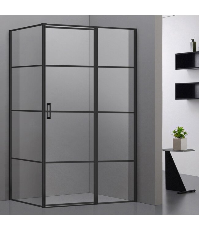 Douchecabine Collins Mat Zwart Vierkant 100x100cm Draaideur Antikalk Helderglas 8mm Veiligheidsglas Easy Clean