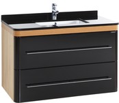 Badkamermeubel Set Piano Lux 100cm Zwart-Bruin met Graniete wastafel met overloop 1 kraangat Kolomkast en spiegel Badkamermeubel Set Piano Lux 100cm Zwart-Bruin met Graniete wastafel met overloop 1 kraangat Kolomkast en spiegel