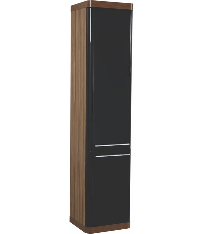 Badkamermeubel Set Piano Lux 100cm Zwart-Bruin met Graniete wastafel met overloop 1 kraangat Kolomkast en spiegel