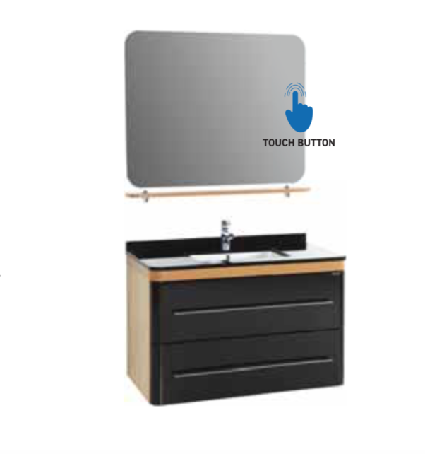 Badkamermeubel Set Piano Lux 100cm Zwart-Bruin met Graniete wastafel met overloop 1 kraangat Kolomkast en spiegel Badkamermeubel Set Piano Lux 100cm Zwart-Bruin met Graniete wastafel met overloop 1 kraangat Kolomkast en spiegel