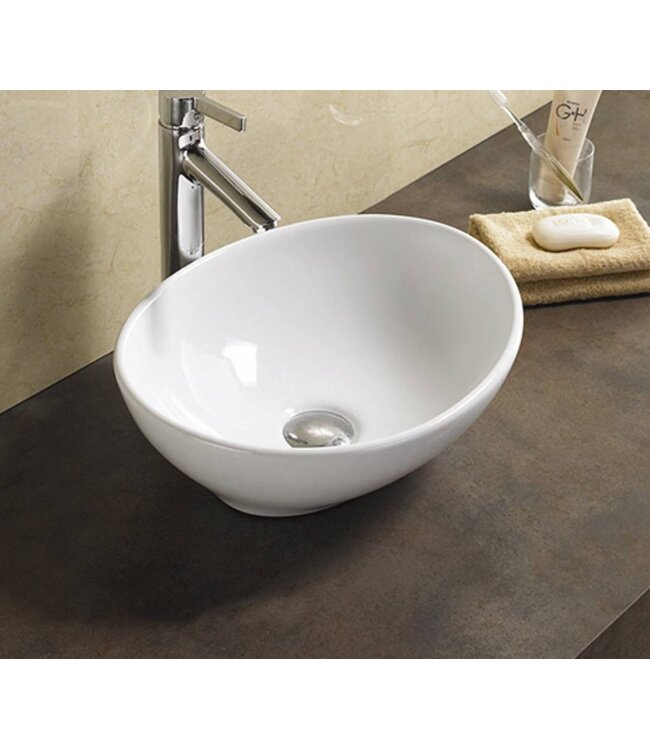 SANI-SUPPLY Keramische waskom Vienna Wit Ovaal 40,5x33x14cm zonder overloop